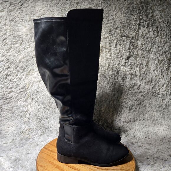 Time And Tru Womens Size 9.5W Faux Leather Black Knee High Zip Memory Foam Boot - Picture 1 of 9